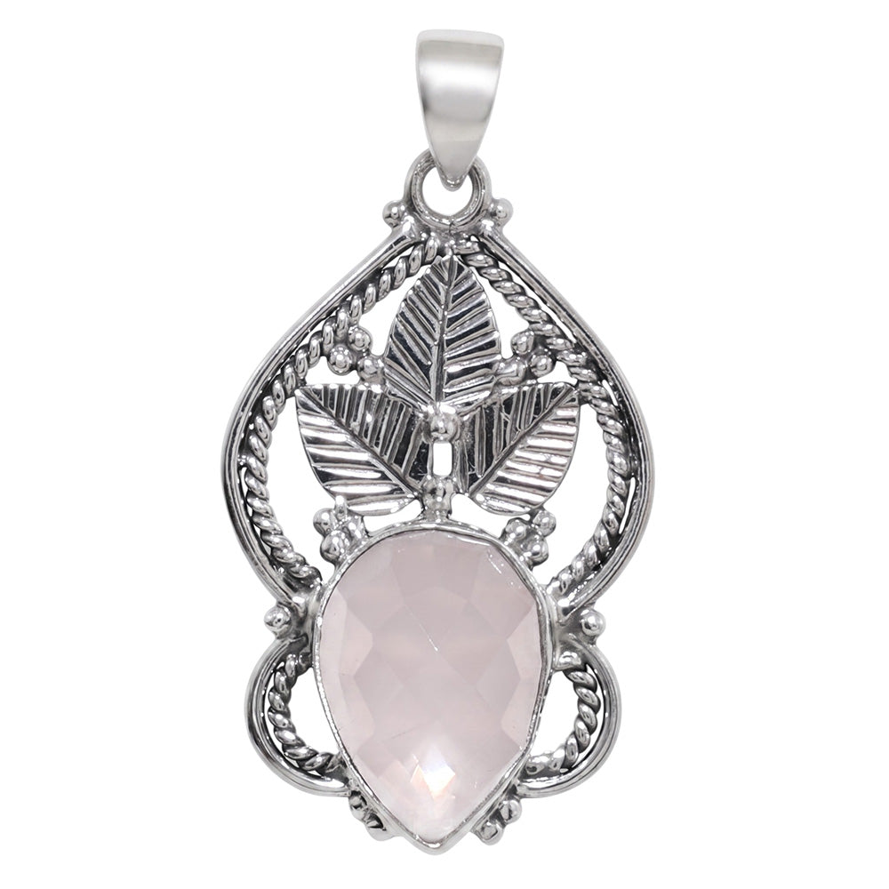 Rose Quartz Checker 925 Sterling Silver Pendant Necklace Jewelry SP01135