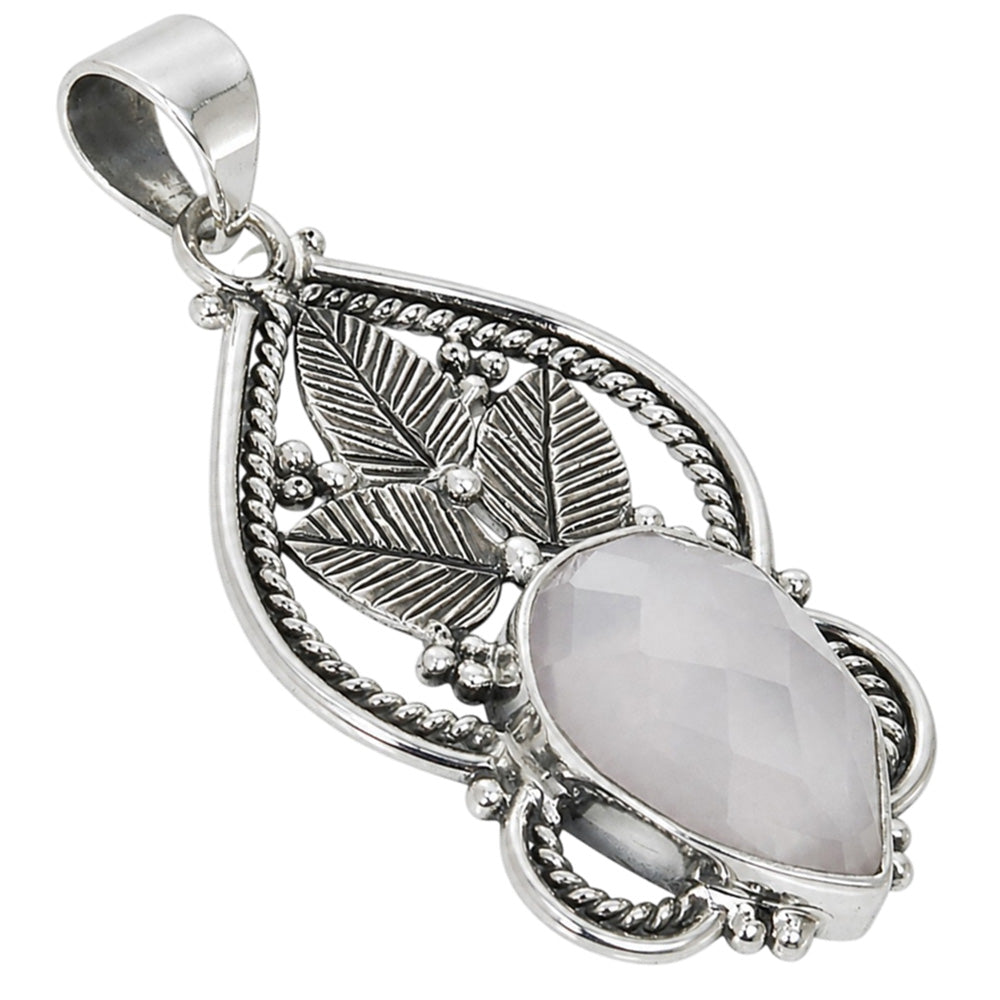Rose Quartz Checker 925 Sterling Silver Pendant Necklace Jewelry SP01135