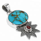 Blue Mohave Turquoise and Hessonite Garnet 925 Sterling Silver Pendant Necklace Jewelry SP01136
