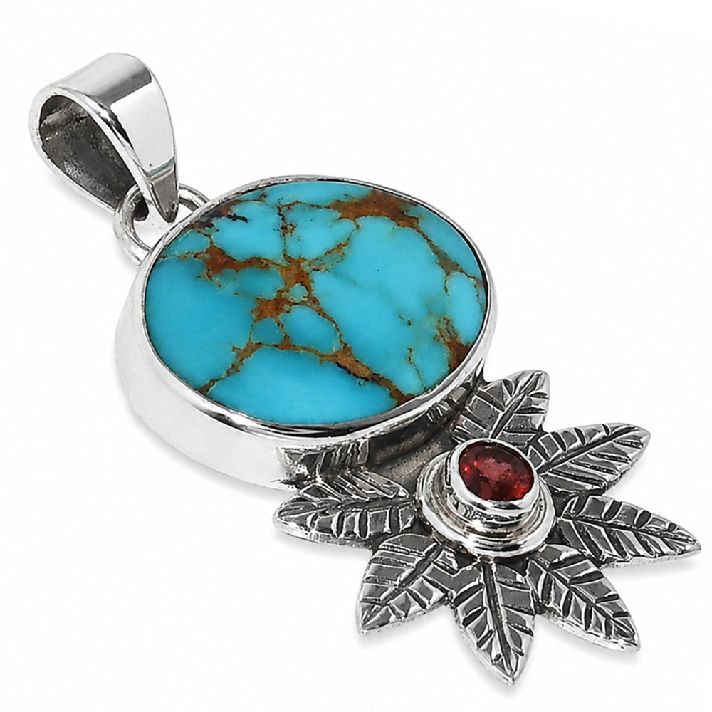 Blue Mohave Turquoise and Hessonite Garnet 925 Sterling Silver Pendant Necklace Jewelry SP01136