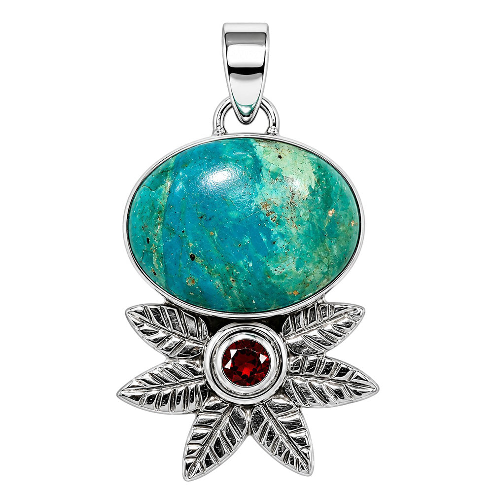 Peruvian Opalina and Hessonite Garnet 925 Sterling Silver Pendant Necklace Jewelry SP01137