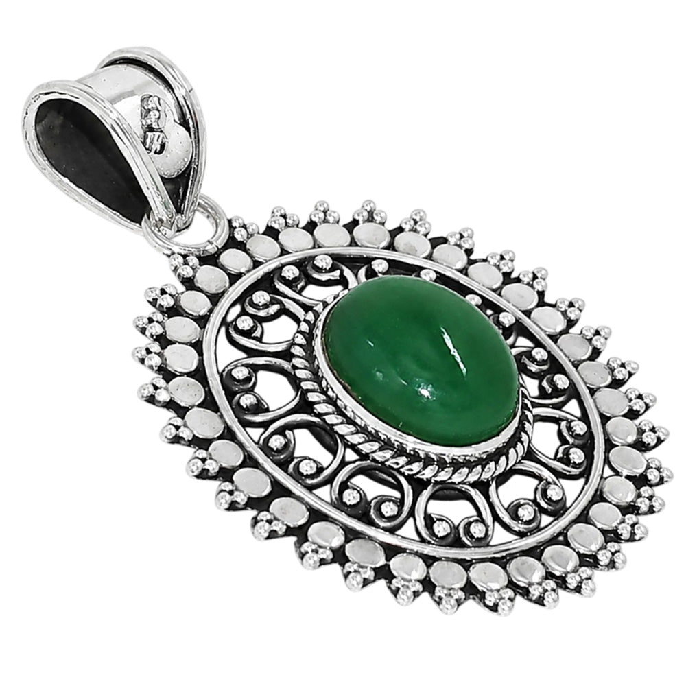 Filigree - Chrysoprase 925 Sterling Silver Pendant Necklace Jewelry SP01139