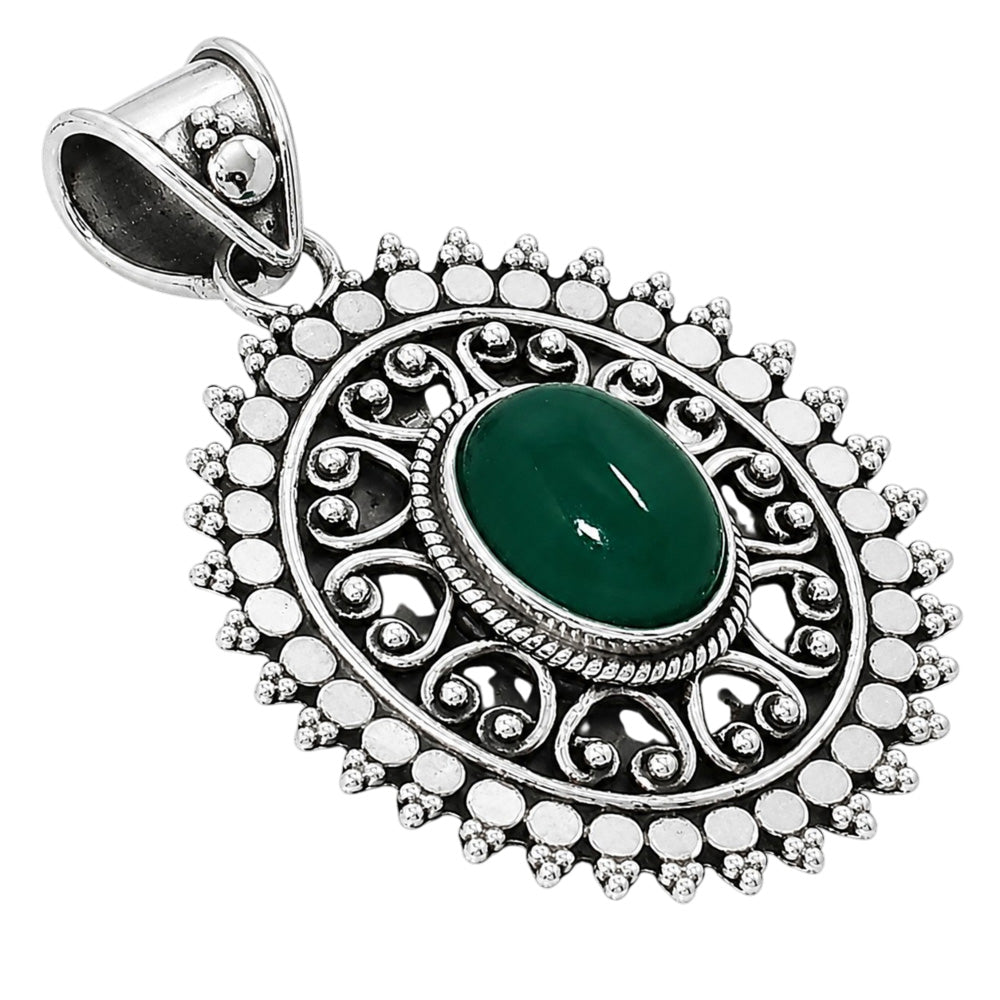 Green Onyx 925 Sterling Silver Pendant Necklace Jewelry SP01140