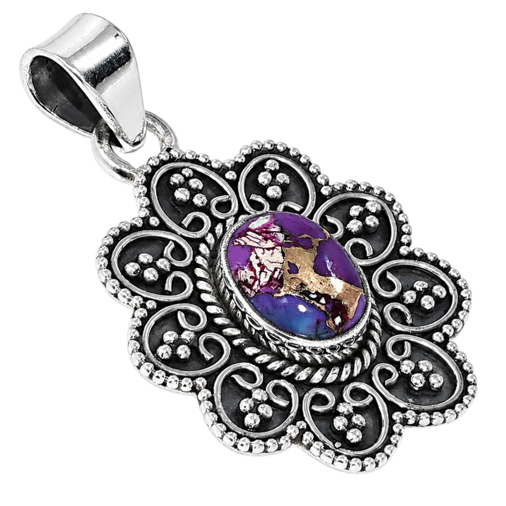 Copper Purple Turquoise 925 Sterling Silver Pendant Necklace Jewelry SP01144