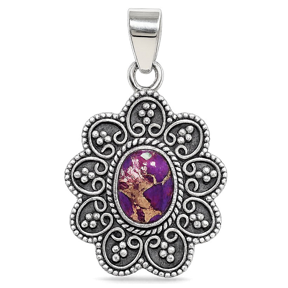 Copper Purple Turquoise 925 Sterling Silver Pendant Necklace Jewelry SP01144