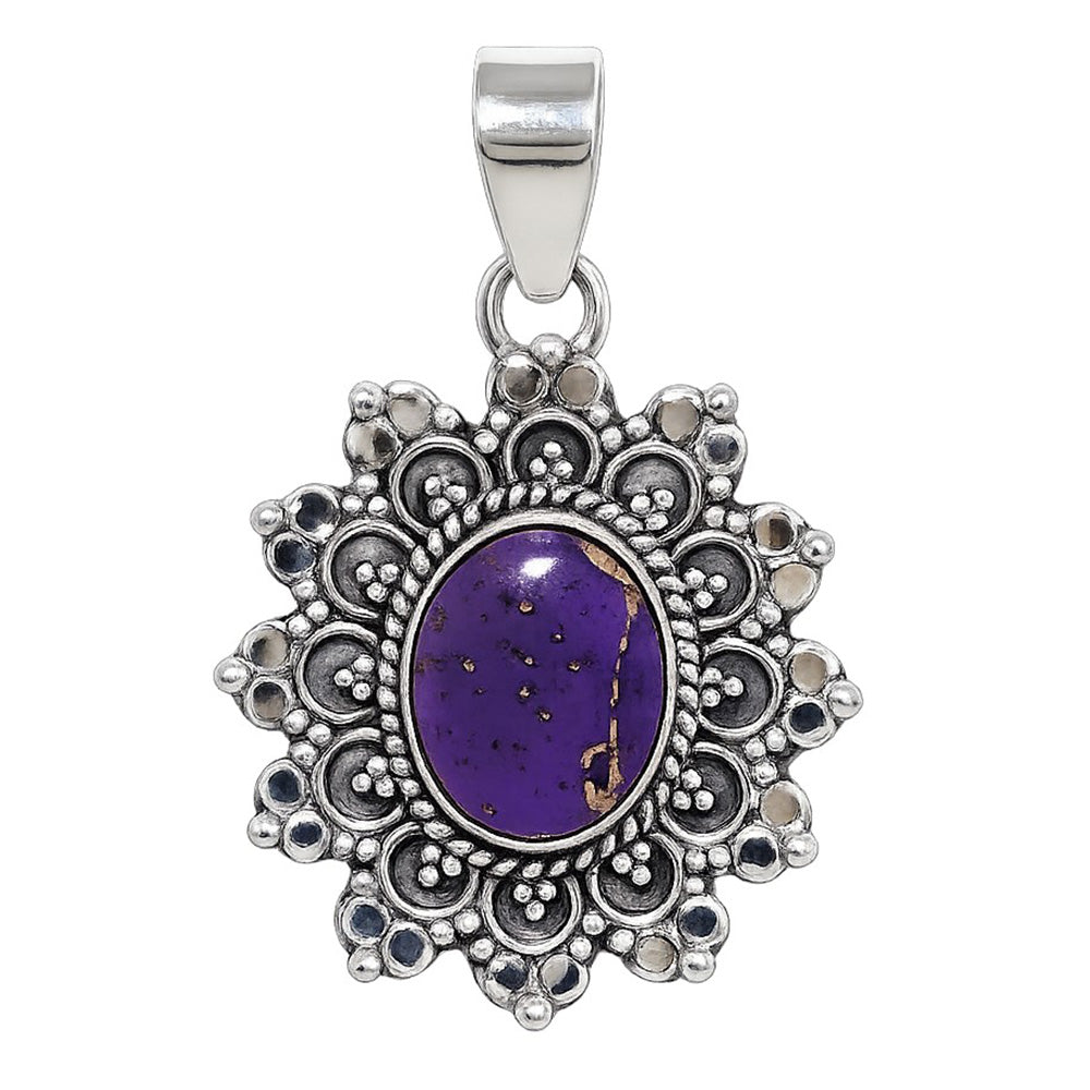 Filigree - Copper Purple Turquoise 925 Sterling Silver Pendant Necklace Jewelry SP01145
