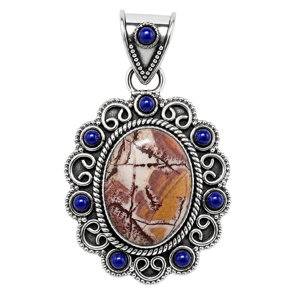 Sonora Dendritic and Lapis Lazuli 925 Sterling Silver Pendant Necklace Jewelry SP01147