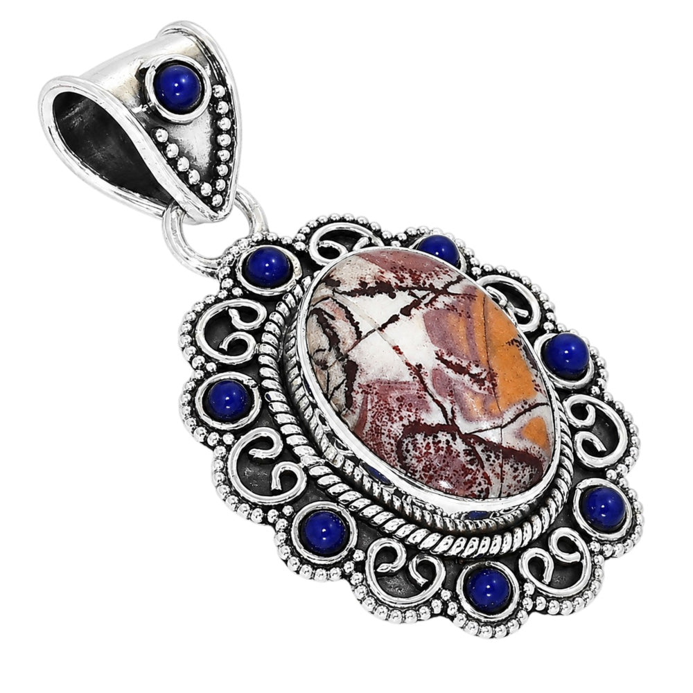 Sonora Dendritic and Lapis Lazuli 925 Sterling Silver Pendant Necklace Jewelry SP01147