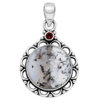 Merlinite Dendritic Opal and Hessonite Garnet 925 Sterling Silver Pendant Necklace Jewelry SP01148