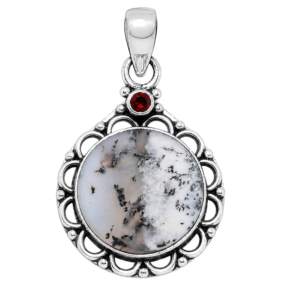 Merlinite Dendritic Opal and Hessonite Garnet 925 Sterling Silver Pendant Necklace Jewelry SP01148