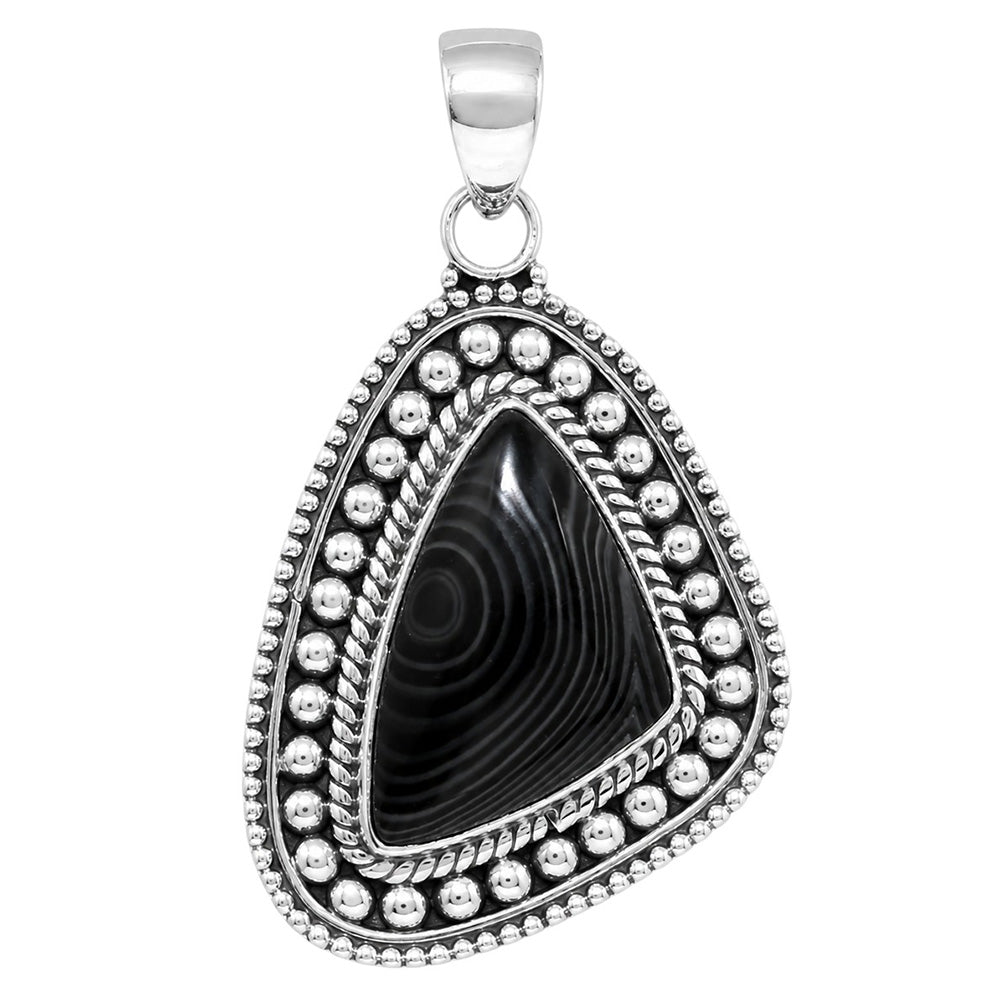 Crown Of Silver Psilomelane - Black Malachite 925 Sterling Silver Pendant Necklace Jewelry SP01150