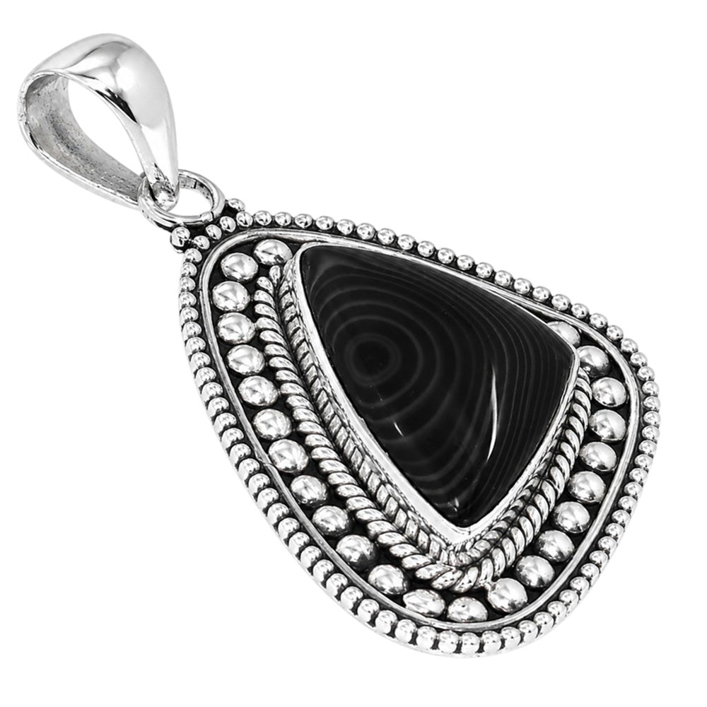 Crown Of Silver Psilomelane - Black Malachite 925 Sterling Silver Pendant Necklace Jewelry SP01150