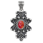 Filigree - Kingman Orange Dahlia Turquoise 925 Sterling Silver Pendant Necklace Jewelry SP01152