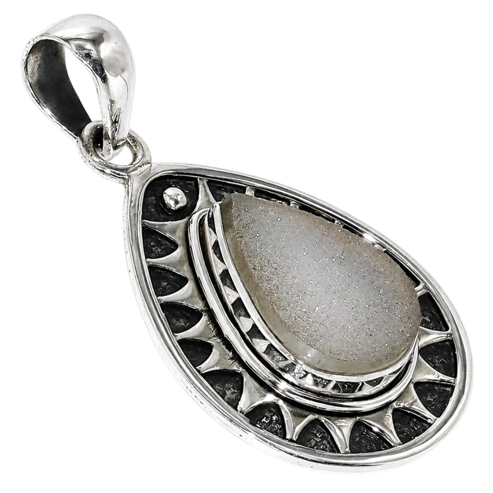 White Druzy 925 Sterling Silver Pendant Necklace Jewelry SP01159