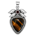 Blue Tiger Eye and Hessonite Garnet 925 Sterling Silver Pendant Necklace Jewelry SP01160