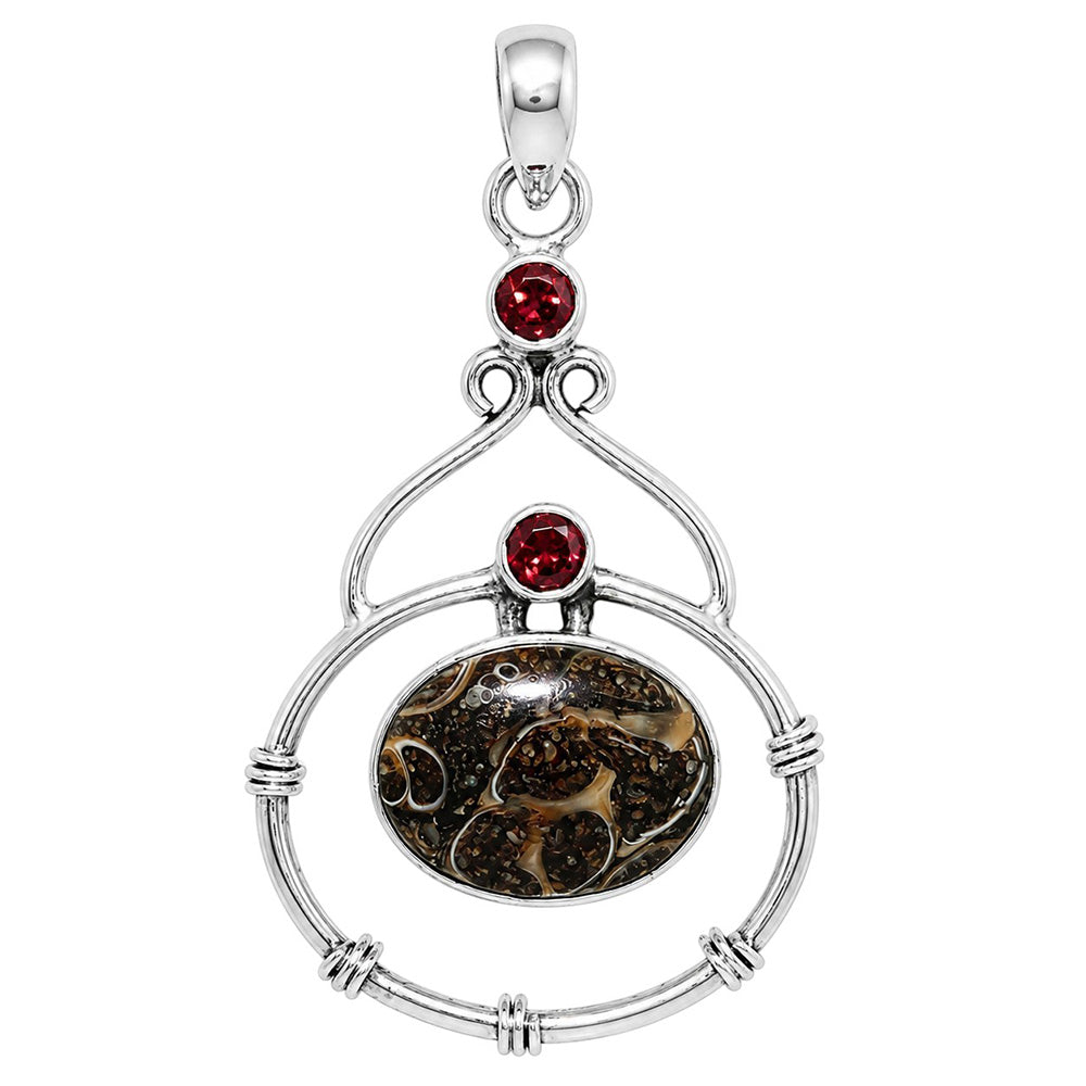 Turtella Jasper and Hessonite Garnet 925 Sterling Silver Pendant Necklace Jewelry SP01162
