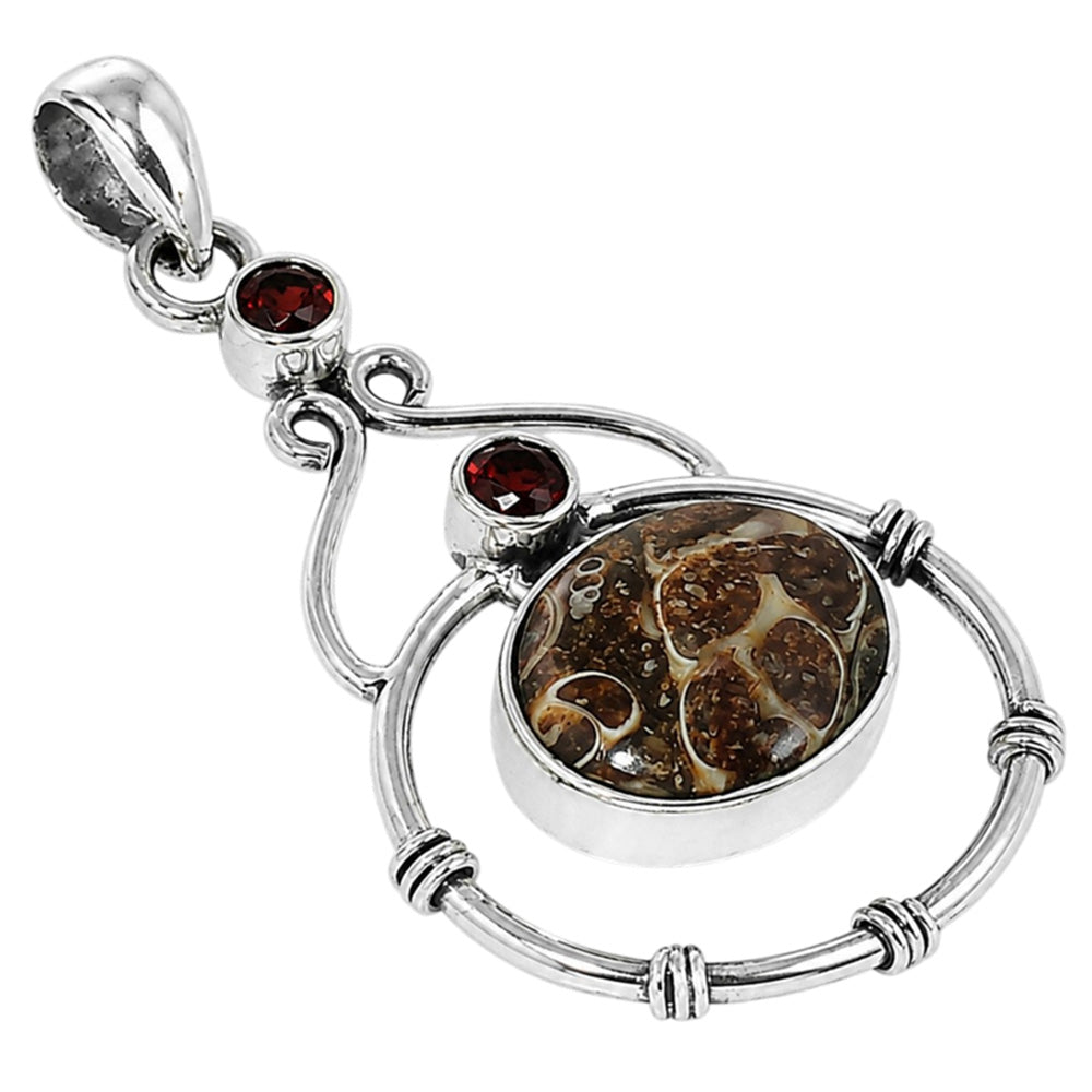 Turtella Jasper and Hessonite Garnet 925 Sterling Silver Pendant Necklace Jewelry SP01162