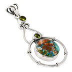 Spiny Oyster Turquoise and Peridot 925 Sterling Silver Pendant Necklace Jewelry SP01163