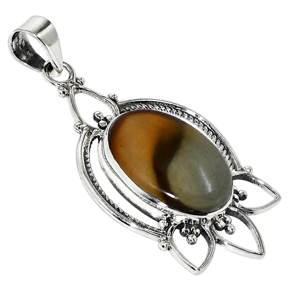 Polygram Jasper 925 Sterling Silver Pendant Necklace Jewelry SP01164