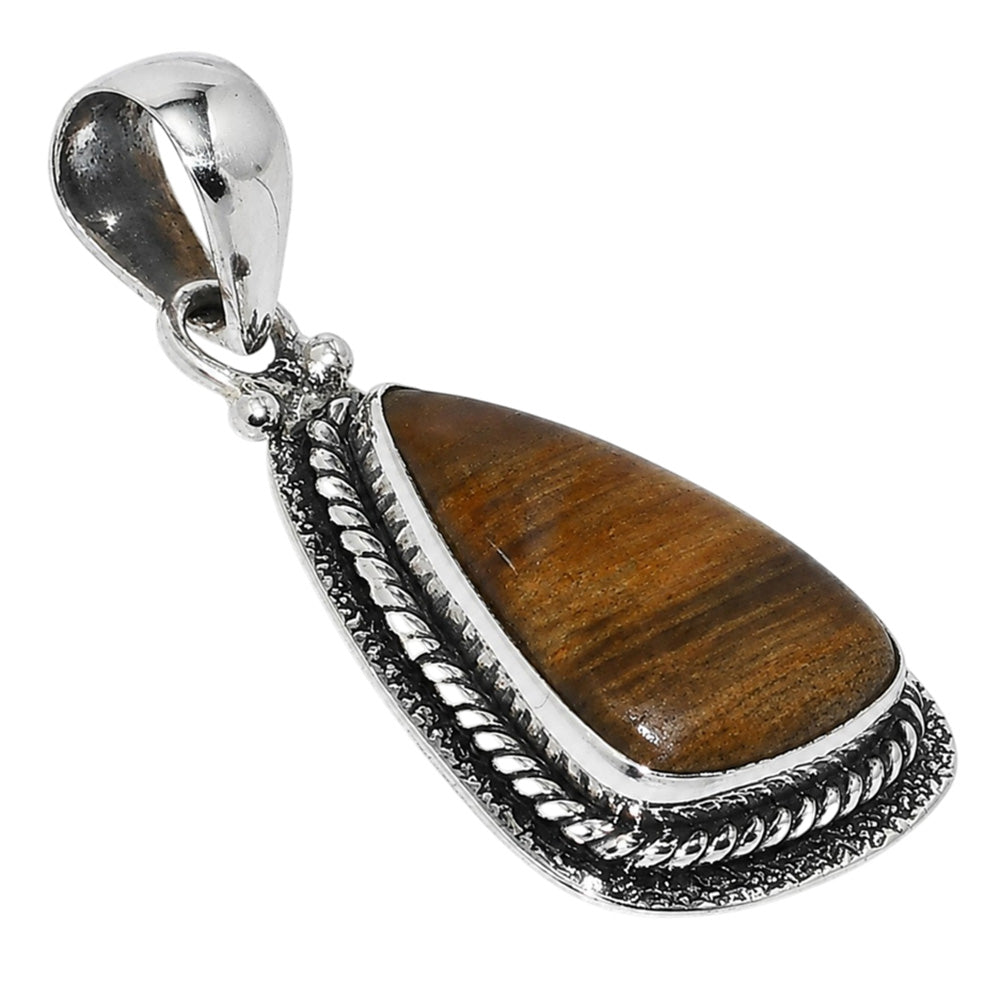 Petrified Wood 925 Sterling Silver Pendant Necklace Jewelry SP01180