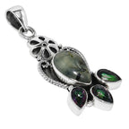 Epidote In Quartz and Mystic Topaz 925 Sterling Silver Pendant Necklace Jewelry SP01182