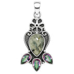 Epidote In Quartz and Mystic Topaz 925 Sterling Silver Pendant Necklace Jewelry SP01182