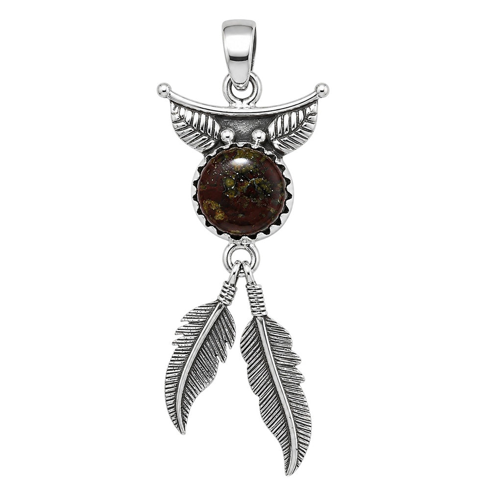 Feather - Dragon Blood Stone 925 Sterling Silver Pendant Necklace Jewelry SP01183