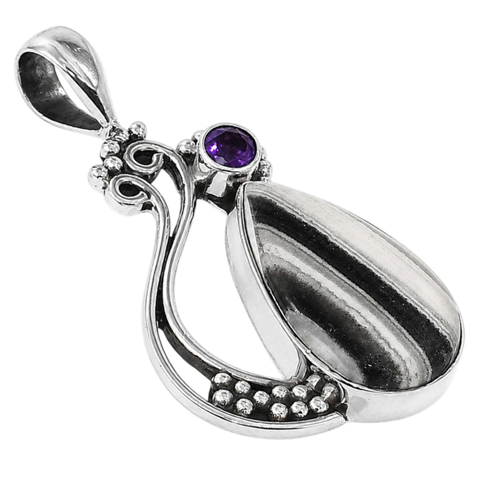 Prairie Agate and Amethyst 925 Sterling Silver Pendant Necklace Jewelry SP01186