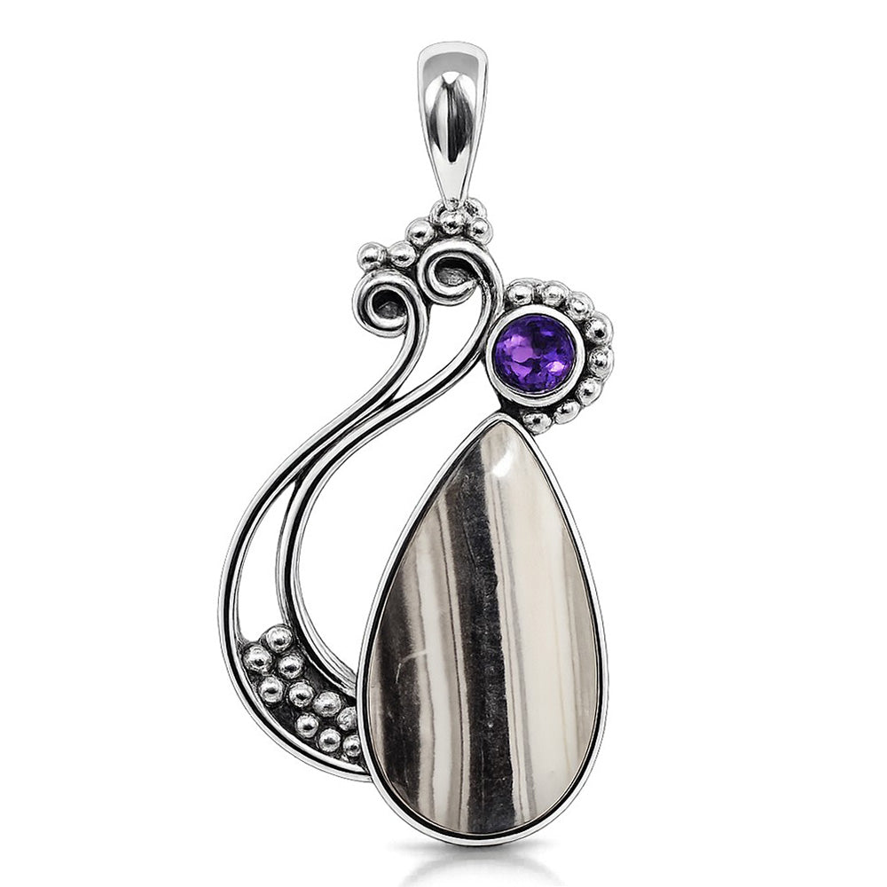 Prairie Agate and Amethyst 925 Sterling Silver Pendant Necklace Jewelry SP01186