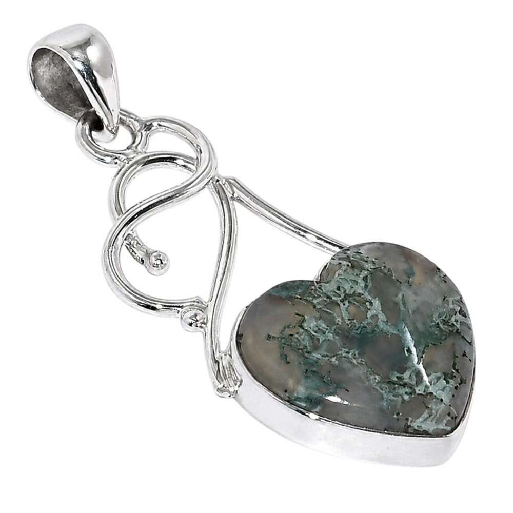 Heart - Horse Canyon Moss Agate 925 Sterling Silver Pendant Necklace Jewelry SP01188