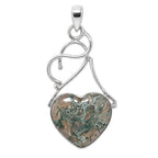 Heart - Horse Canyon Moss Agate 925 Sterling Silver Pendant Necklace Jewelry SP01188