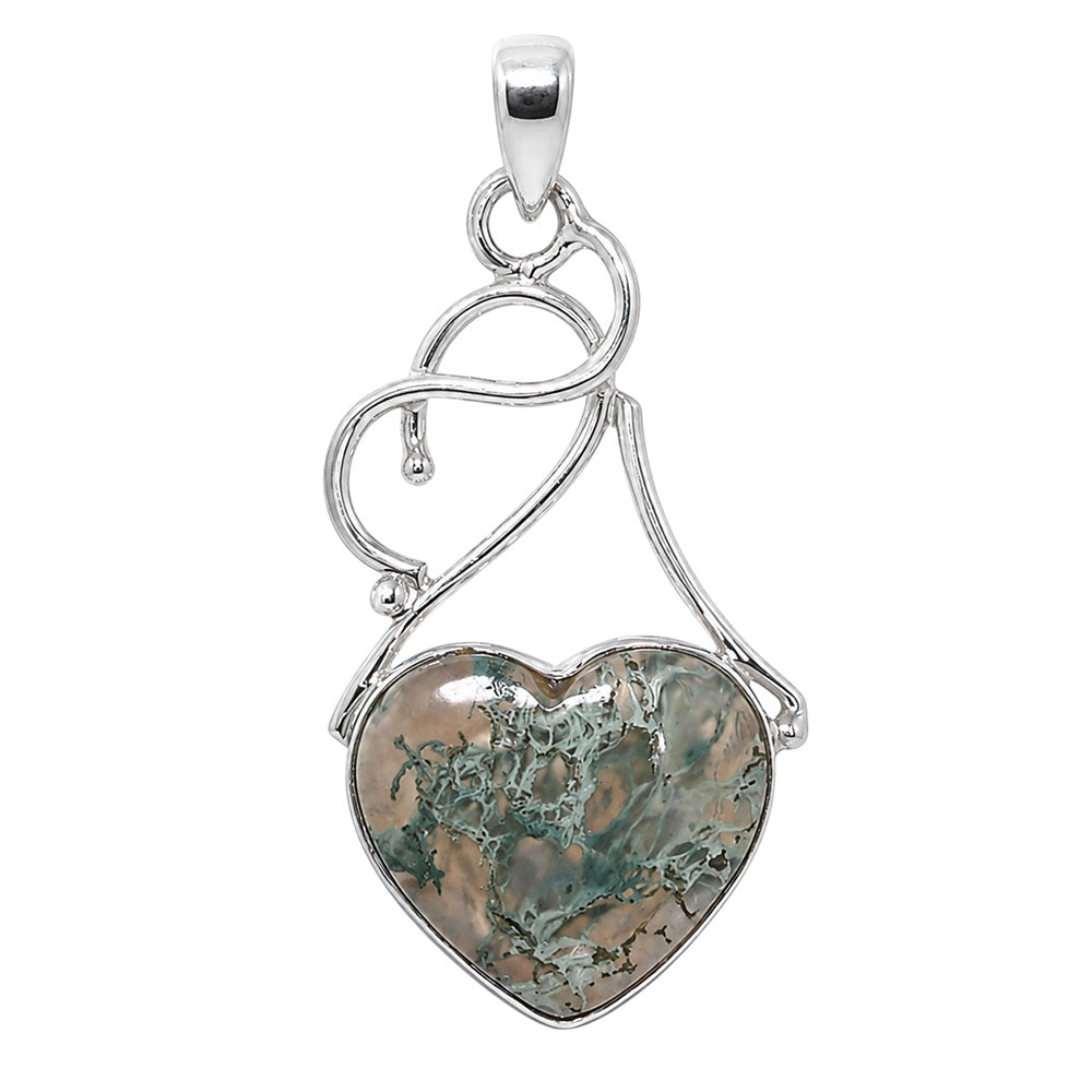 Heart - Horse Canyon Moss Agate 925 Sterling Silver Pendant Necklace Jewelry SP01188