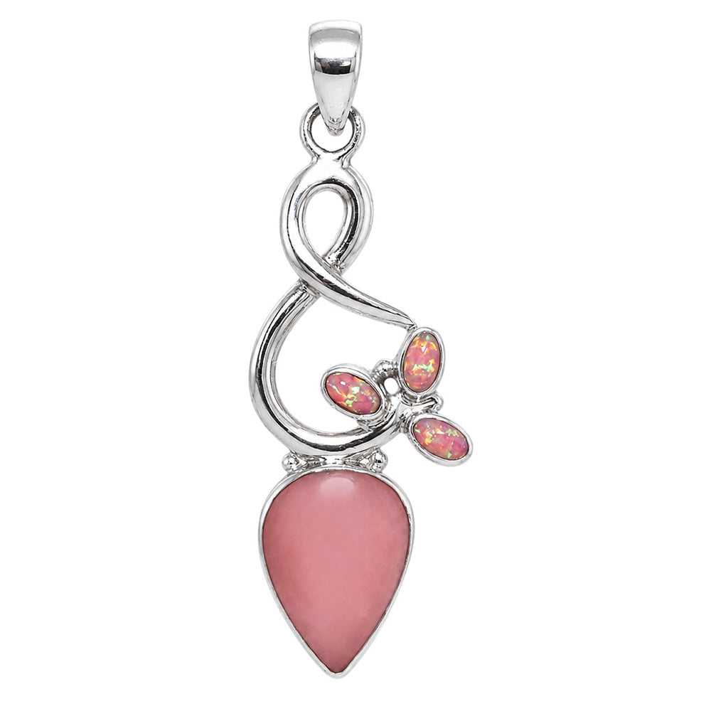 Guava Quartz and Fire Opal 925 Sterling Silver Pendant Necklace Jewelry SP01189