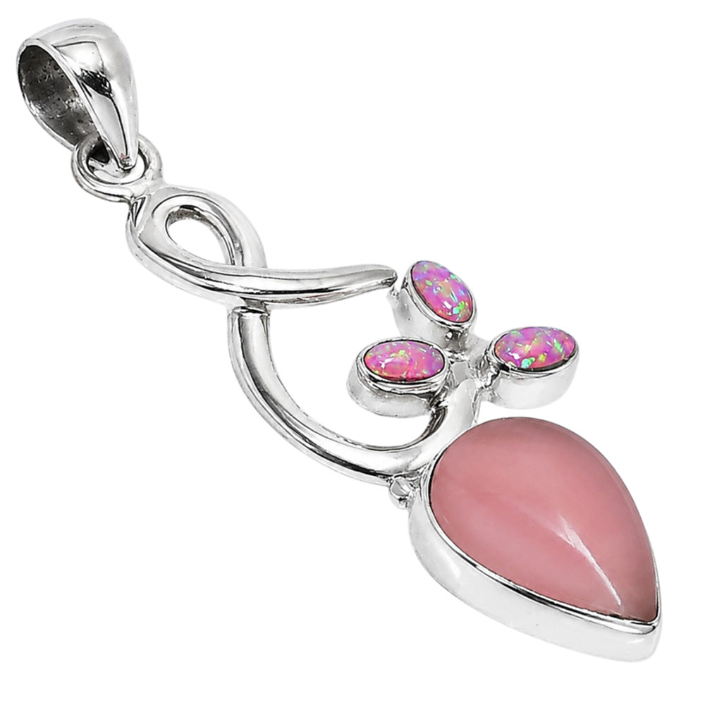 Guava Quartz and Fire Opal 925 Sterling Silver Pendant Necklace Jewelry SP01189