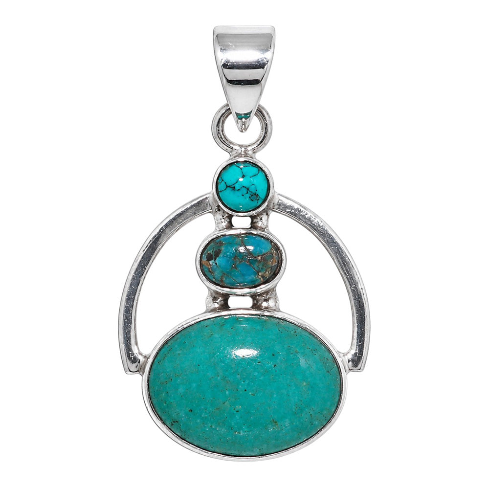Paraiba Amazonite and Copper Blue Turquoise 925 Sterling Silver Pendant Necklace Jewelry SP01190