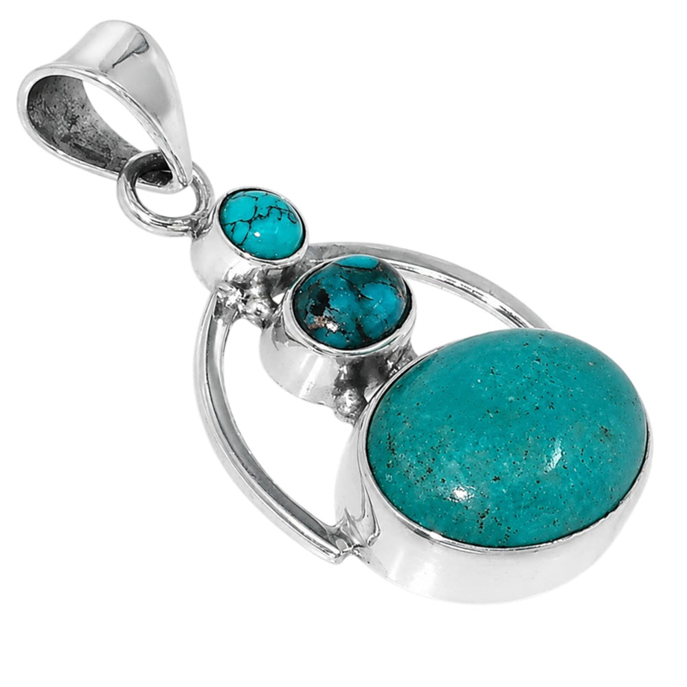 Paraiba Amazonite and Copper Blue Turquoise 925 Sterling Silver Pendant Necklace Jewelry SP01190