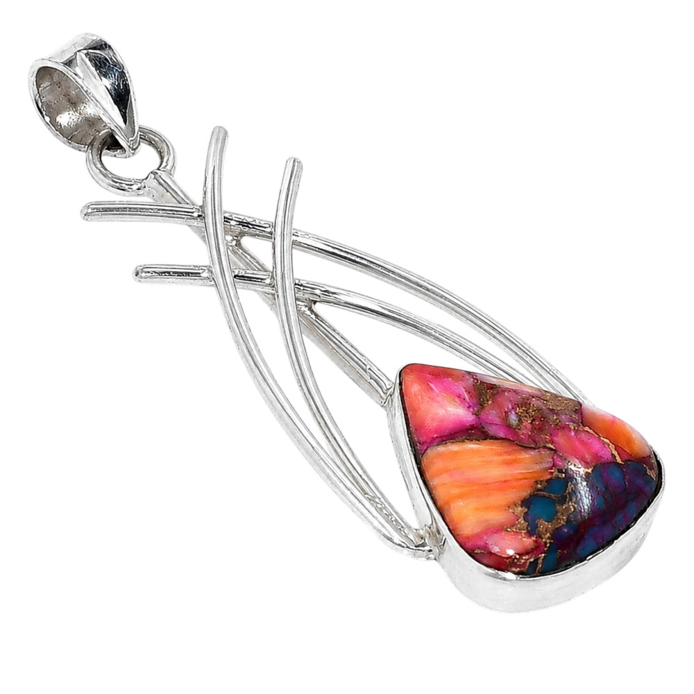 Kingman Orange Dahlia Turquoise 925 Sterling Silver Pendant Necklace Jewelry SP01192