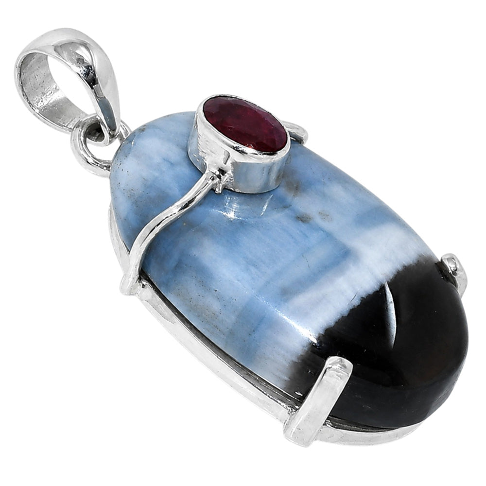 Owyhee Opal and Ruby 925 Sterling Silver Pendant Necklace Jewelry SP01194