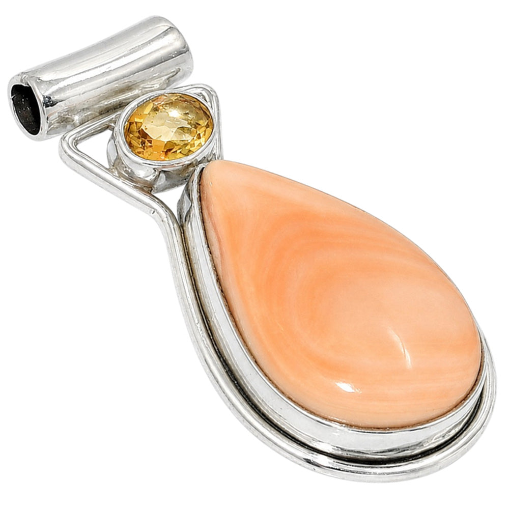 Spiny Oyster Turquoise and Citrine 925 Sterling Silver Pendant Necklace Jewelry SP01196