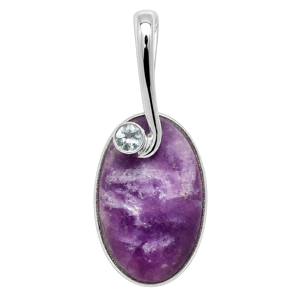 Purple Lepidolite and Sky Blue Topaz 925 Sterling Silver Pendant Necklace Jewelry SP01200