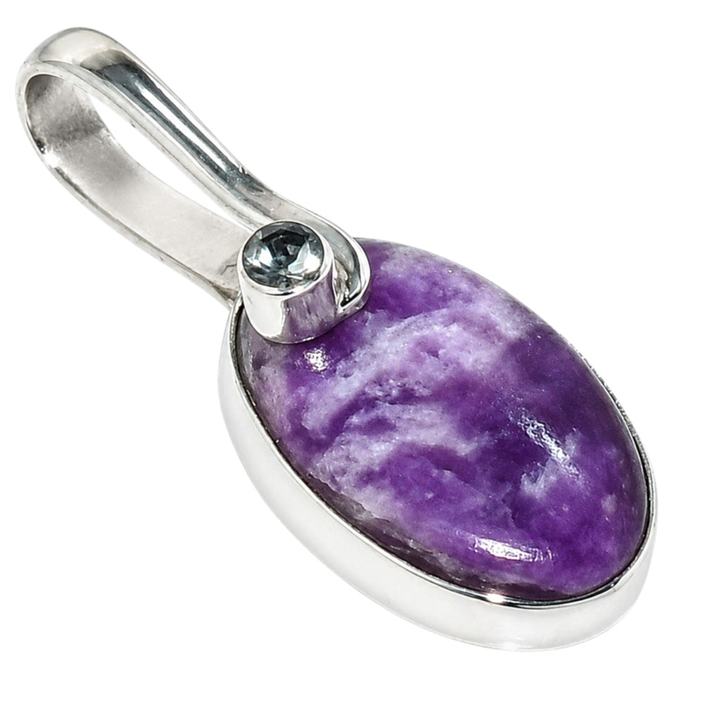 Purple Lepidolite and Sky Blue Topaz 925 Sterling Silver Pendant Necklace Jewelry SP01200