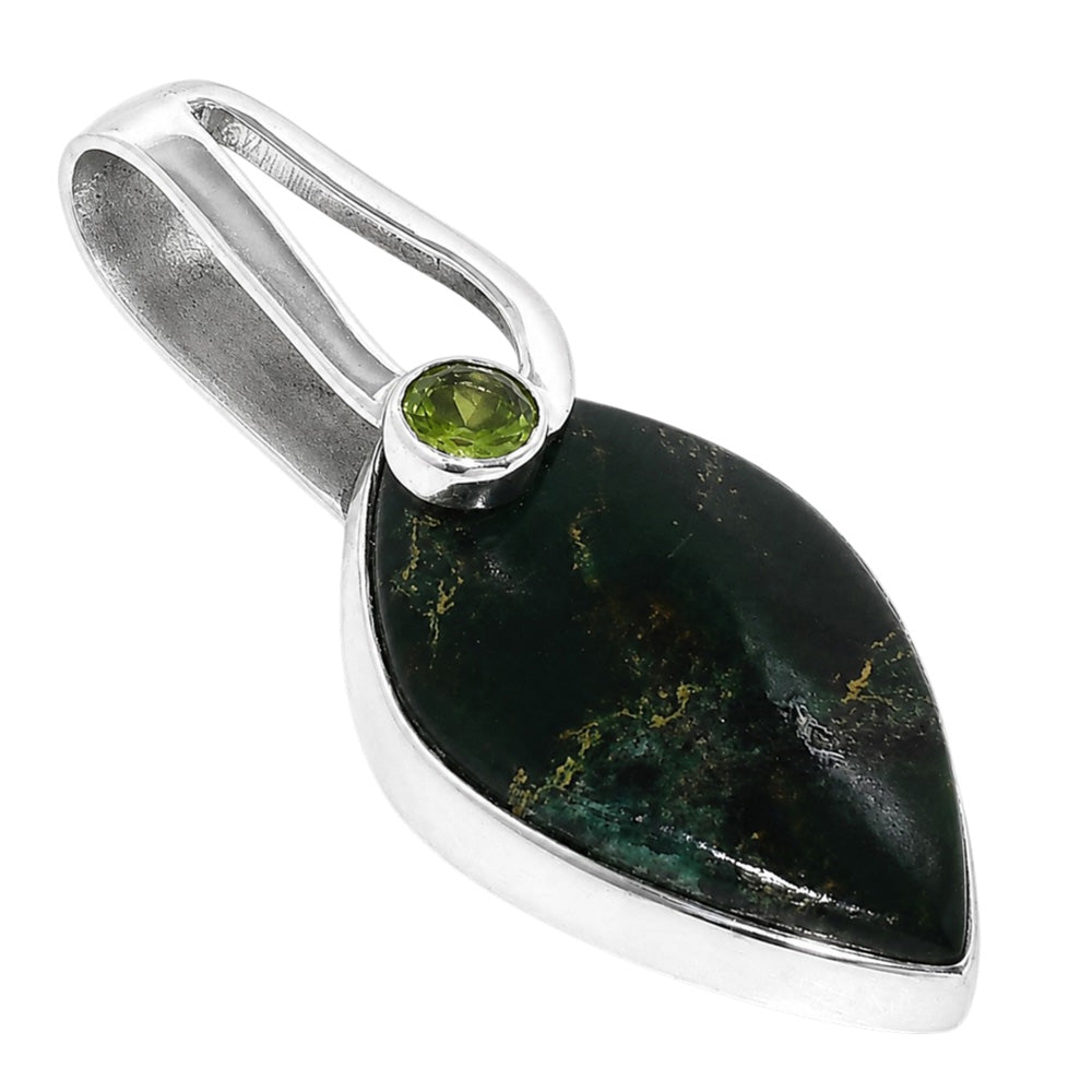 Turkish Rainforest Chrysocolla and Peridot 925 Sterling Silver Pendant Necklace Jewelry SP01201