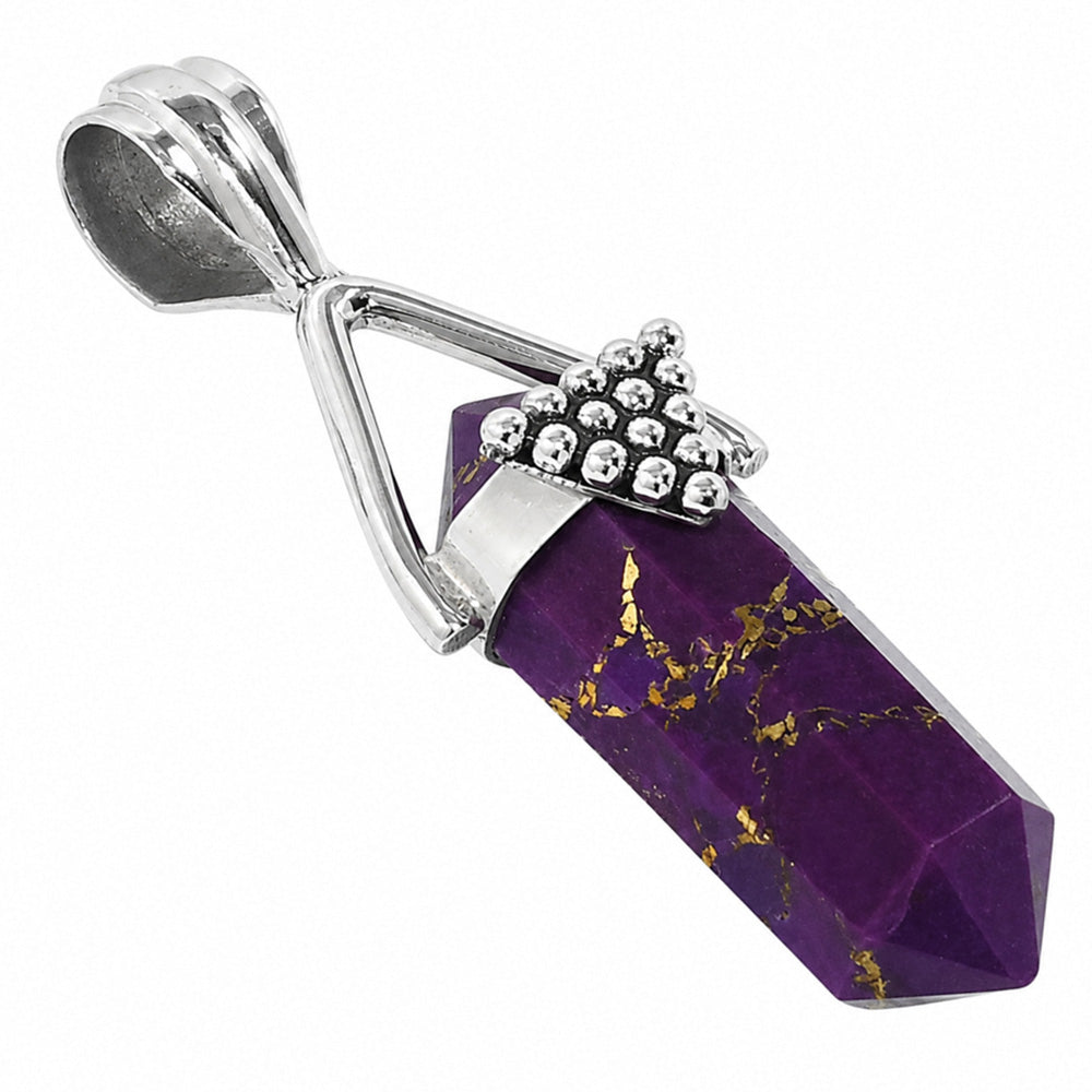 Copper Purple Turquoise Point 925 Sterling Silver Pendant Necklace Jewelry SP01202