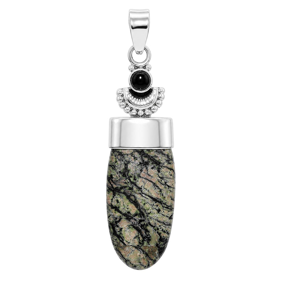 Crescent Moon - Imperial Opal and Black Onyx 925 Sterling Silver Pendant Necklace Jewelry SP01204