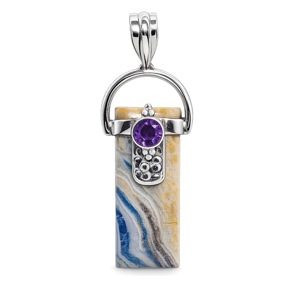Blue Scheelite and Amethyst 925 Sterling Silver Pendant Necklace Jewelry SP01205