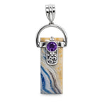 Blue Scheelite and Amethyst 925 Sterling Silver Pendant Necklace Jewelry SP01205