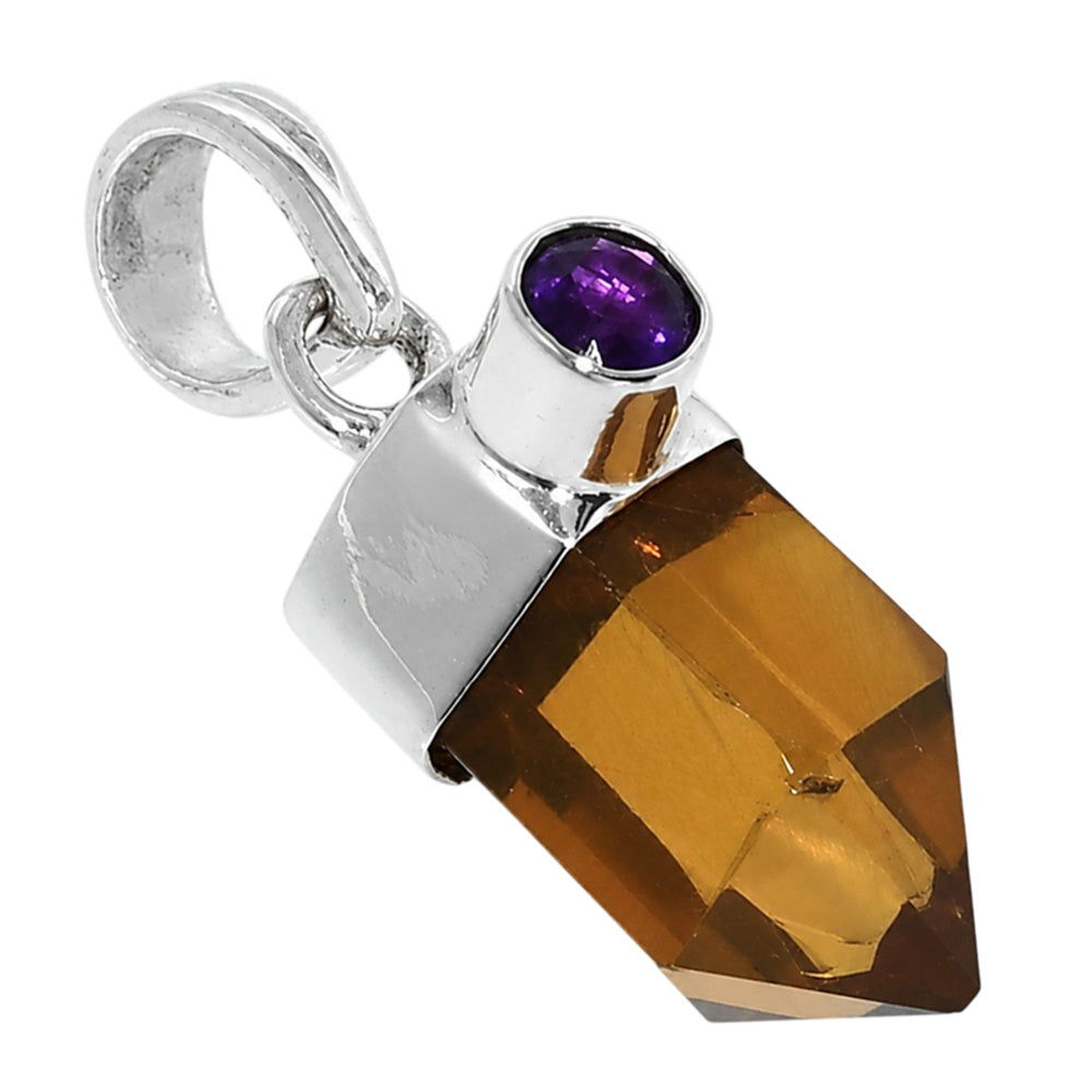 Citrine Point and Amethyst 925 Sterling Silver Pendant Necklace Jewelry SP01206