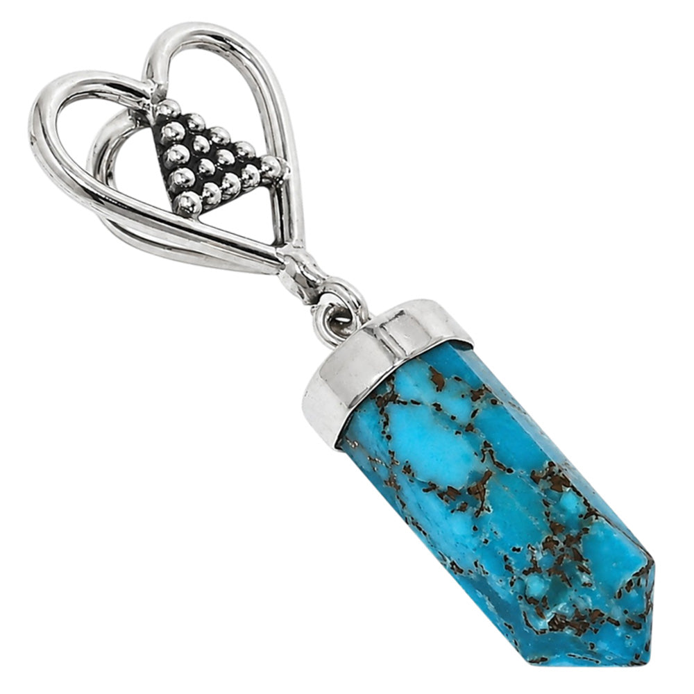 Heart - Copper Blue Turquoise Point 925 Sterling Silver Pendant Necklace Jewelry SP01208