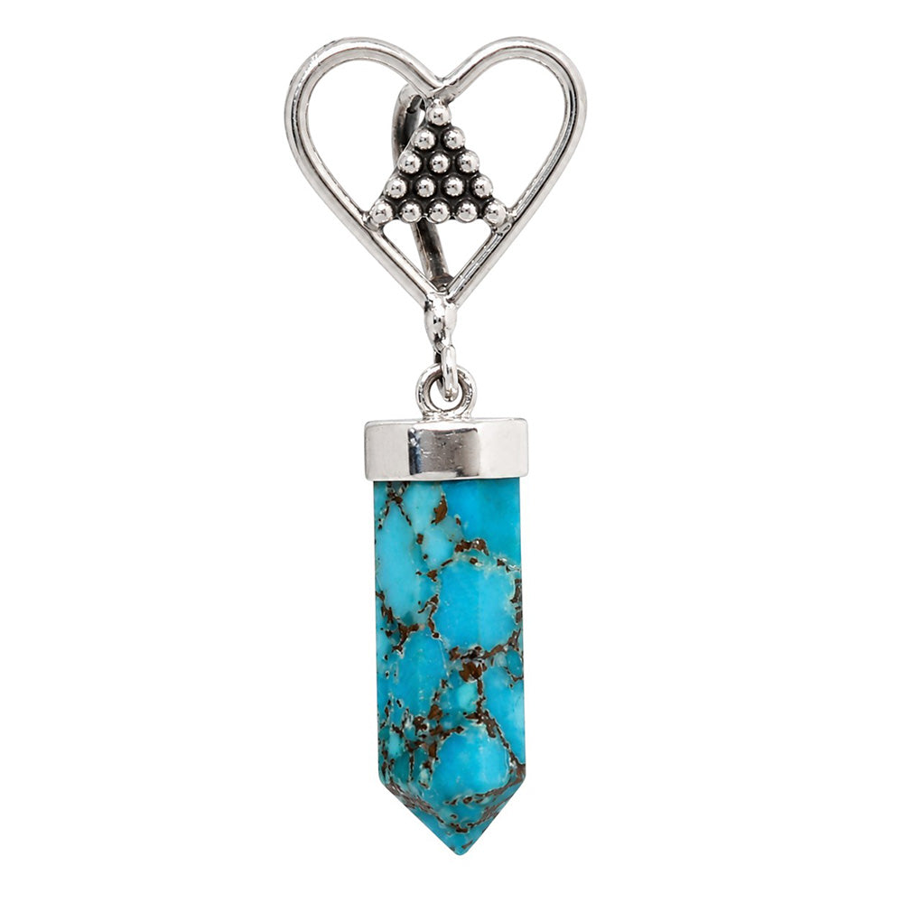 Heart - Copper Blue Turquoise Point 925 Sterling Silver Pendant Necklace Jewelry SP01208