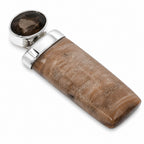 Petrified Wood and Smoky Quartz 925 Sterling Silver Pendant Necklace Jewelry SP01209